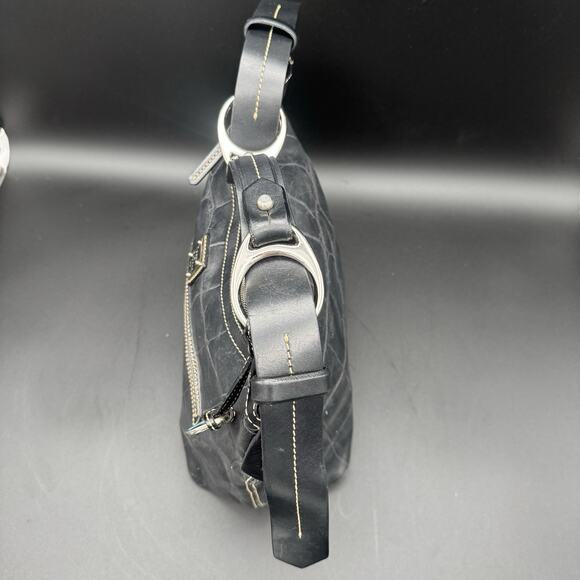 Authentic Dooney & Bourke Black Faux Croc Leather Hobo Shoulder Bag Purse Y2K - Picture 4 of 12